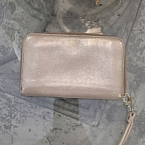 Fossil cow hide leather golden wristlet wallet